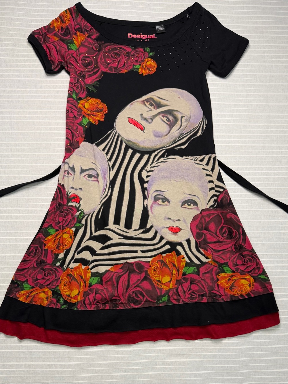 Desigual Black Dress with Pink and Orange Floral & Face Print